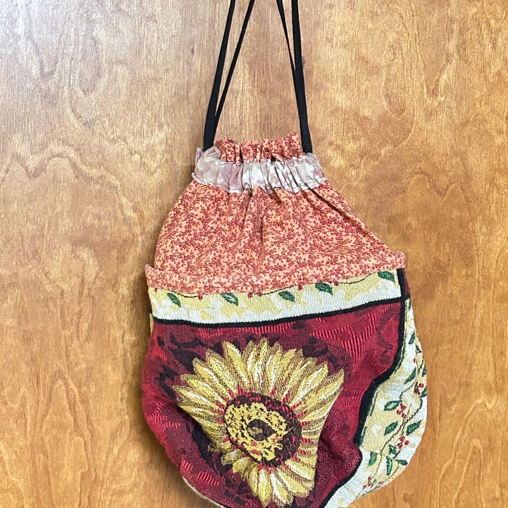 Sunflower Patterned Drawstring Pouch Bag - Red An… - image 8